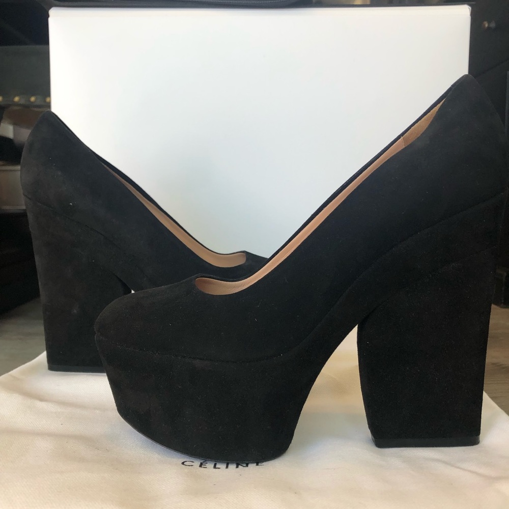 Celine Black Platform chunky heal blk suede - Picture 6 of 7